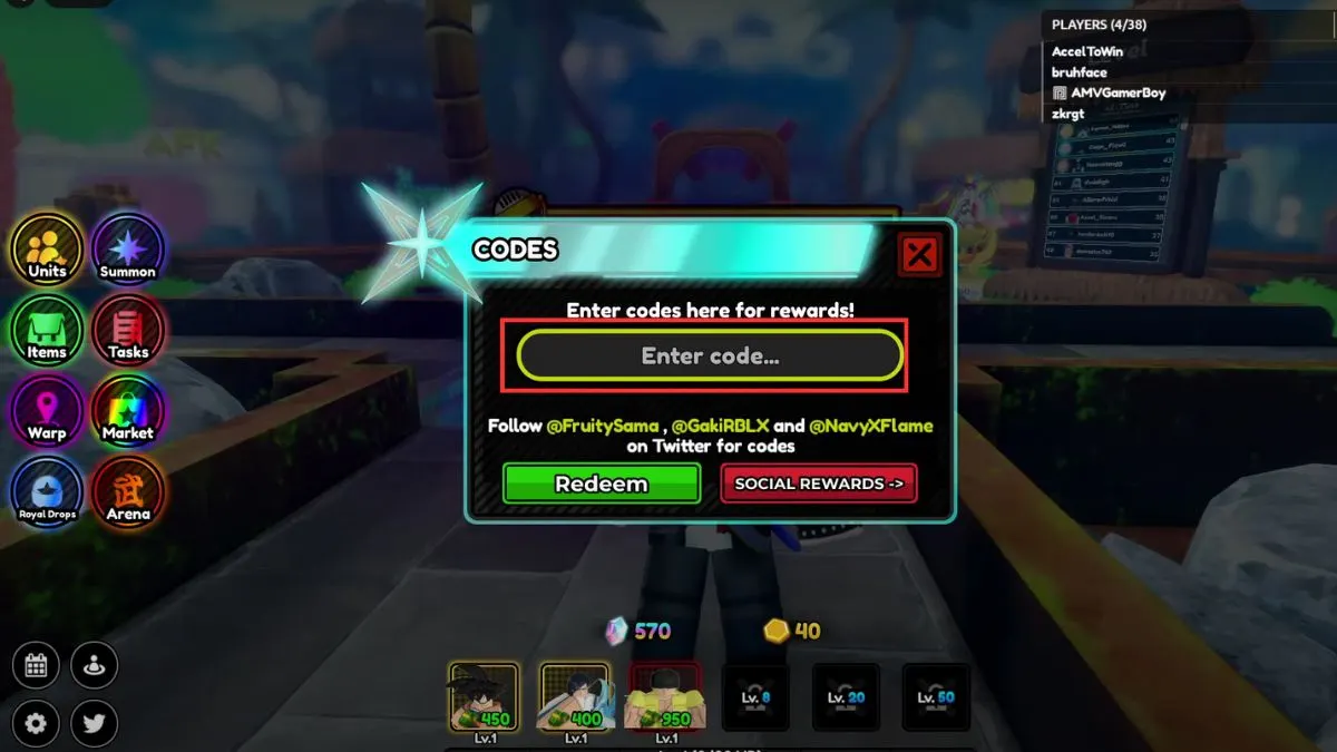 Hướng dẫn cách nhập code All Star Defense X - bước 2