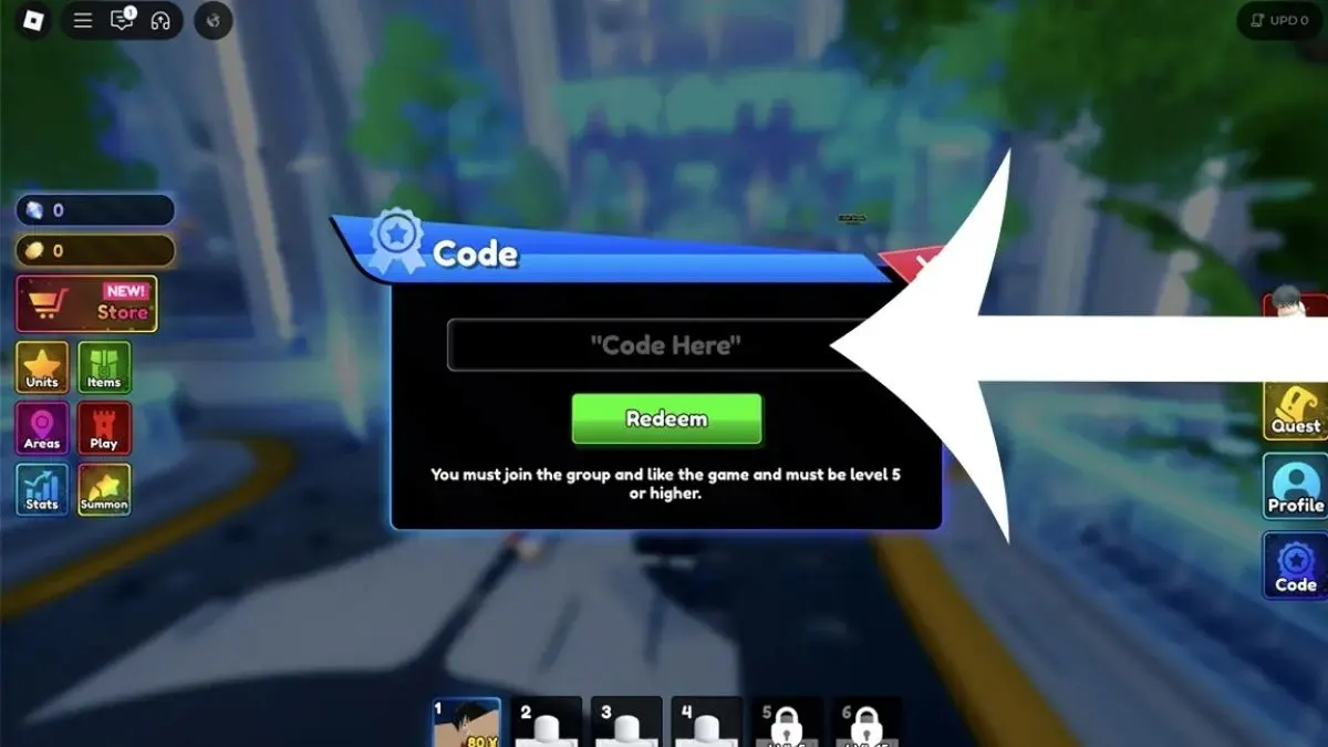 Cách nhập Code Anime Rangers X bước 2