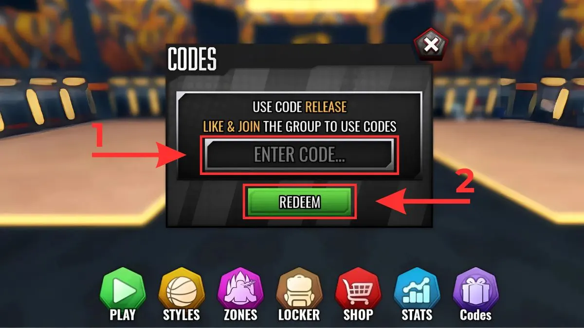 Hướng dẫn cách nhập code Basketball Zero - bước 3